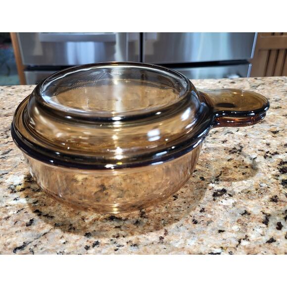 Vision Corning Amber Grab It Bowl V-150-B With Lid - Picture 2 of 13